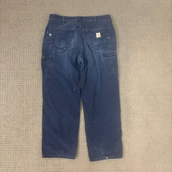 Carhartt FR Jeasn Pants 34X29  Loose Fit Mid Rise Faded Blue Trashed Distressed - Picture 2 of 9